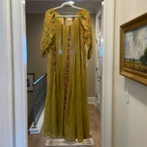 Joshi green cotton dress with burgundy stripes